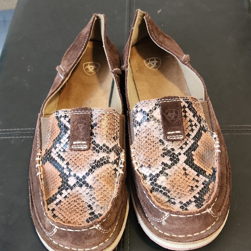 ARIAT brown and Snake Print Loafers